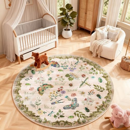 Washable Round Rugs for Bedroom 4ft: Living Room Rug Stain Resistant Non Slip Low Pile Ultra Soft Faux Wool Small Circle Rugs for Kitchen Entryway Bathroom Nursery Dorm Home Office Entrance Indoor - Image 6
