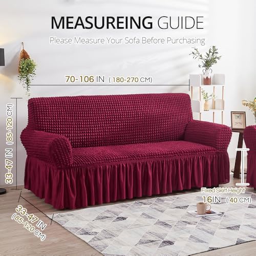 NICEEC Sofa Cover Wine Red Couch Cover Stretch Sofa Slipcovers with Skirt - Image 6