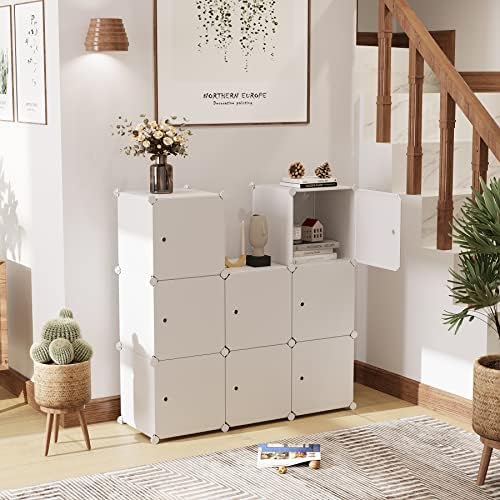 C&AHOME 9-Cube Storage Organizer with Door Cube Shelf Closet Cabinet Milky - Image 6
