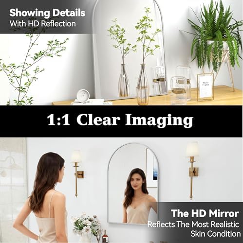 30x20 Bathroom Mirror Arch Wall Mounted/Against Aluminum Frame Silver - Image 4