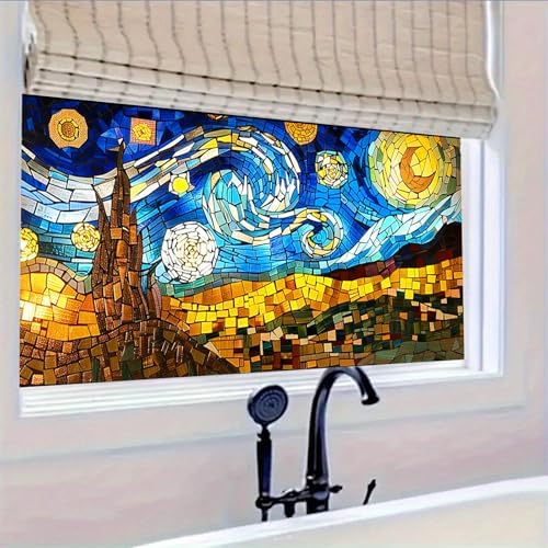 HOMETITUTE Starry Night Stained Glass Window Cling 39.3x17.7 Inch PVC - Image 5
