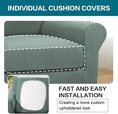 Turquoize 2 Piece Chair Covers Chair Slipcovers for Living Room Armchair Couch Cover Chair Sofa Cover with Individual Cushion Covers Furniture Cover for Chairs Feature Thick Fabric (Chair, Dark Cyan) - Image 5