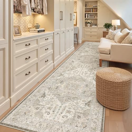 Madane Hallway Runner Rug 3x12 Washable Kitchen Runners 12ft, Ivory/Brown - Image 2