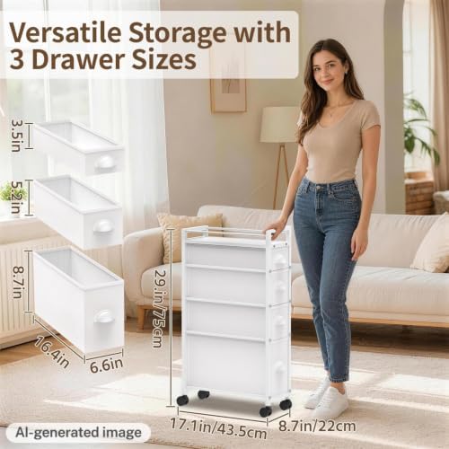 LASZOLA Narrow Cabinet Slim Storage Cart for Bathroom Small Space, White - Image 2