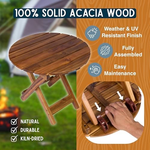 Shine Company Indoor/Outdoor Adirondack Round Folding Acacia Wooden Side Table, White - Image 5