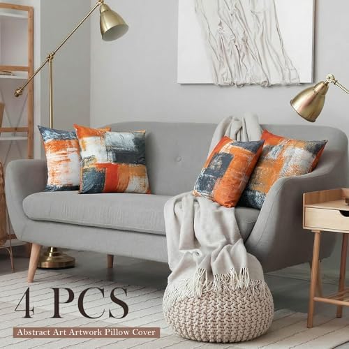 Burnt Orange Throw Pillow Covers 20x20 Set of 4 Decorative Cushion Cover Taupe Abstract Art Painting Pillow Covers for Sofa Couch Bedroom Living Room Outdoor Home Décor - Image 2
