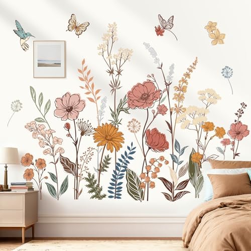 wondever Boho Flower Floral Wall Decals Wildflower Grass Wall Stickers | Peel and Stick, Removable, Wall Art Decals, Wall Decoration, Kids Room, Girls Bedroom Baby Nursery Playroom Decor - Image 2