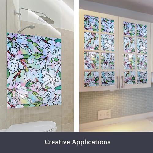 DKTIE Magnolia Pattern Stained Glass Window Film Floral Decorative - Image 5