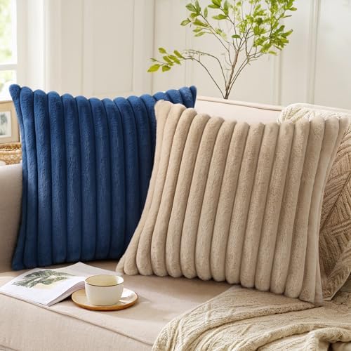 Pallene Faux Fur Decorative Throw Pillow Covers 26x26 Set of 2, Navy Blue - Image 5