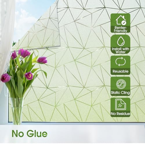 Coavas Frosted Glass Window Privacy Film, Geometric Pattern, 35.4" x 157.5" - Image 4