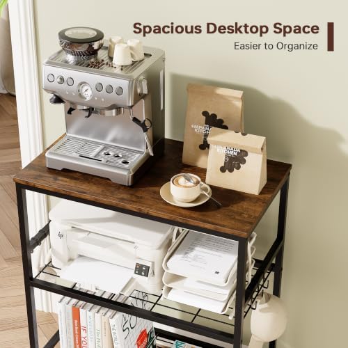itchen Rolling Cart, 3-Tier Microwave Stand with Lockable Wheels, One-Piece Shelf, Kitchen Utility Storage Cart for Coffee Bar,Apartment, Dorm, Laundry Room, Office, 23.6" x 15.7" x 27.6", Brown - Image 6