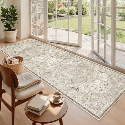 Madane Hallway Runner 3x8, Kitchen Rugs Washable Entry Rug, Ivory/Brown - Image 5