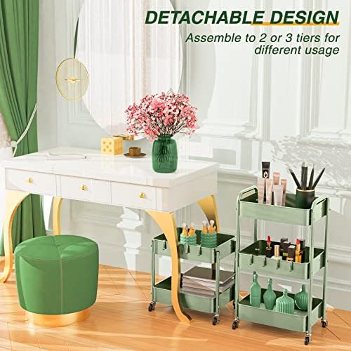 LEHOM 3 Tier Rolling Cart, Metal Rolling Utility Cart with Lockable Wheels - Image 5