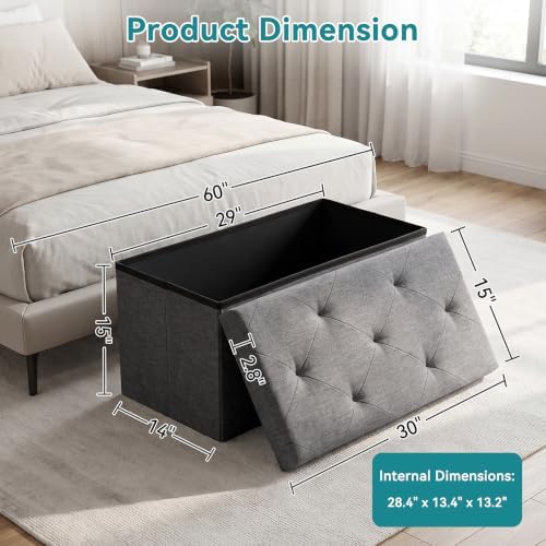 OLIXIS 30 Inch Folding Storage Ottoman Bench, Gray Ottoman with Storage - Image 3