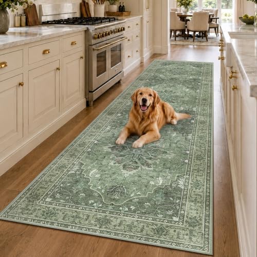 RELEANY Washable Area Rug, Runner 3'x10', Green/Dark Green/Gray - Image 2