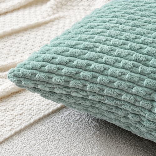 MIULEE Decorative Throw Pillow Covers 18x18 Turquoise Textured Corduroy - Image 2