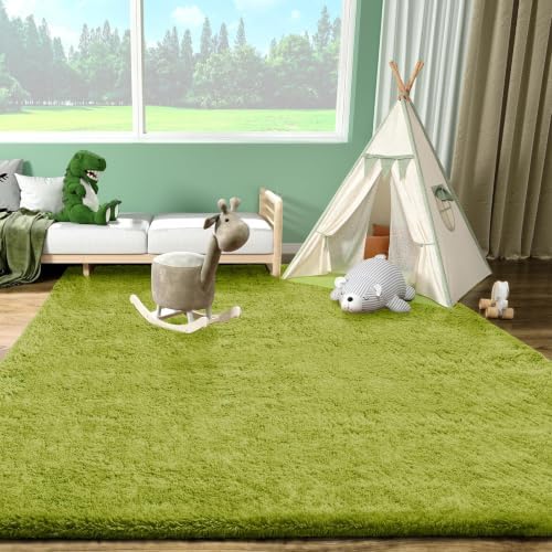 Ophanie Green Rugs for Living Room 5x8, Grass Shag Fluffy Large Fuzzy Plush Soft Carpets,Floor Shaggy Area Rugs for Bedroom, Carpet for Kids Boys Girls Dorm Nursery Decor with Over 99 pcs Pile fibers - Image 5