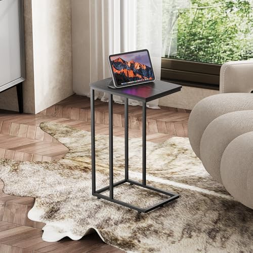 WLIVE Black Side Table,C Shaped End Table for Bedroom, Home Office, Dorm, Living Room Couch Tables, C Shaped TV Tray Table, 2-Tier Side Tables - Image 4