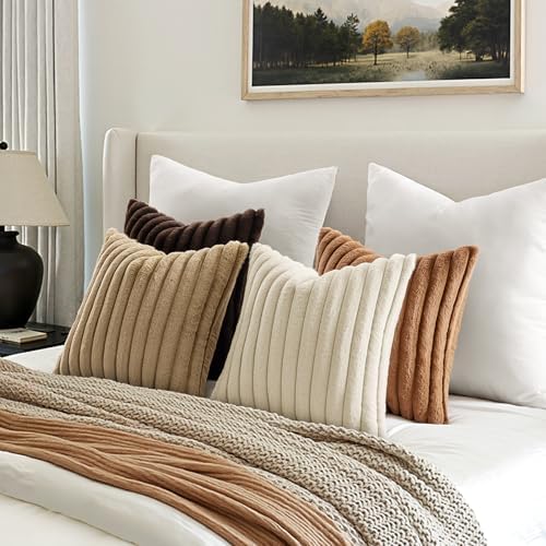 MIULEE Faux Fur Plush Decorative Throw Pillow Covers 18x18, Brown - Image 5