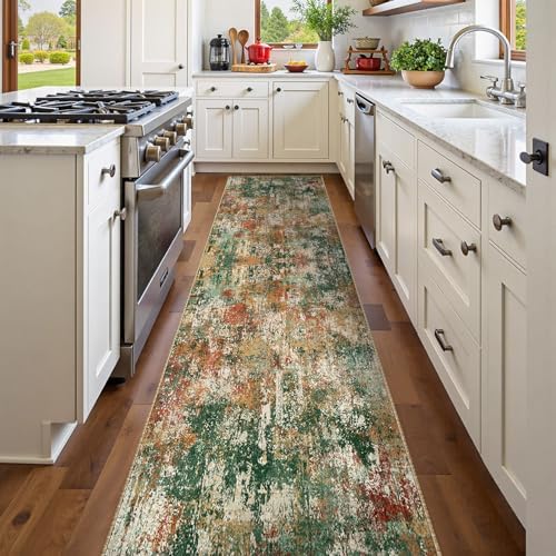 RELEANY Washable Runner 2'x10' Abstract Area Rug for Hallway Green Multi - Image 2