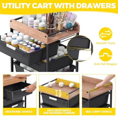 SYKIARIOL Utility Cart with 6 Labeling Drawers and Wooden Tabletop - Image 3