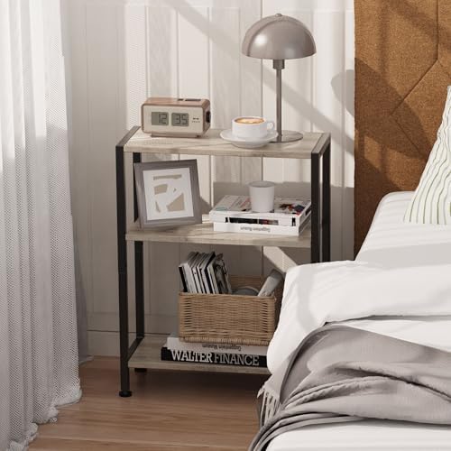 3-Tier Side Table Set of 2, Small End Table, Sofa Side Table for Narrow Spaces, Slim End Table, Nightstand Table, for Living Room Bedroom Office, Greige - Image 2