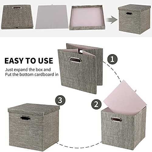 Posprica Storage Bins with Lids,13×13×13 Foldable Storage Cube Baskets Boxes Fabric Drawers for Closet Shelf Cabinet Bookcase,Set of 4,Coffee - Image 5
