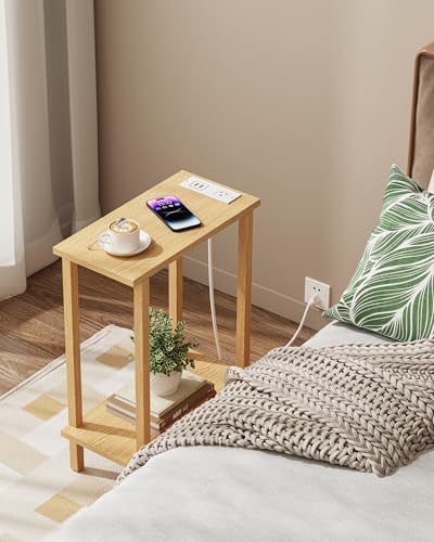 TUTOTAK Narrow Side Table, 2-Tier Small End Table with Charging Station - Image 3