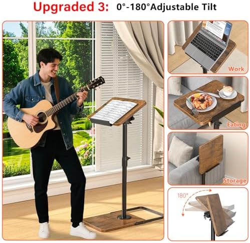 TV Tray Table for Couch, Height Adjustable/360° Swivel/180° Flip-Over Panel Design C-Shaped End Table, Sofa Arm End Side Table with Phone & Tablet Slot for Eating, Laptop,Couch Bed (Vintage Brown) - Image 4