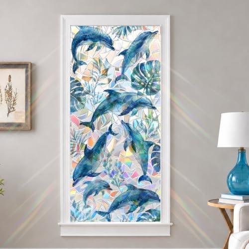 Dolphin Window Privacy Film 17x39in PVC Static Cling for Bathroom Door by yuenengmaoyi