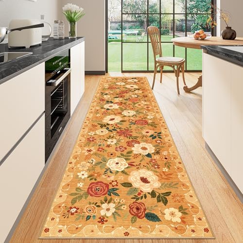 DUKINO 2.6x10 Runner Rug for Hallway, Washable Kitchen Rugs Non Slip Orange by DUKINO