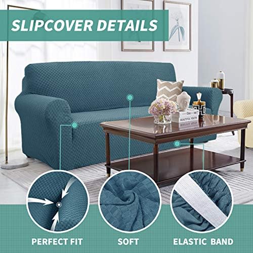 YEMYHOM Couch Cover Latest Jacquard Design High Stretch Sofa Covers for 2 Cushion Couch, Pet Dog Cat Proof Loveseat Slipcover Non Slip Magic Elastic Furniture Protector (Medium, Teal) - Image 3