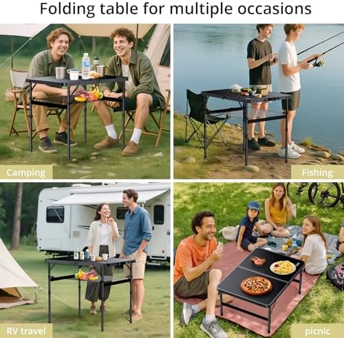 Anbte Folding Camping Table, 36" x 24" Picnic Table with Storage Net, Black - Image 6
