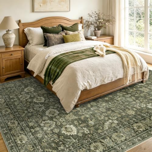 5x7 Ft Area Rugs for Living Room, Soft Non-Slip Machine Washable Rug, Vintage Stain Resistant Carpets for Bedroom Nursery Dining Room Home Decor (Green) - Image 4