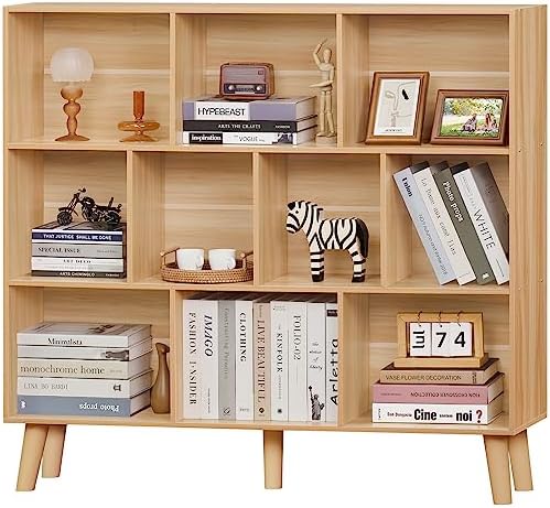 LEYAOYAO 10 Cube Bookshelf, Mid-Century Modern Book Shelf with Legs,Natural by LEYAOYAO-Findtheshiningpointofyourideallife%EF%BC%81