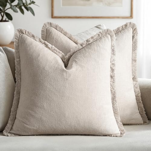 MIULEE Linen Decorative Euro Throw Pillow Covers Natural Beige 28x28 by MIULEE