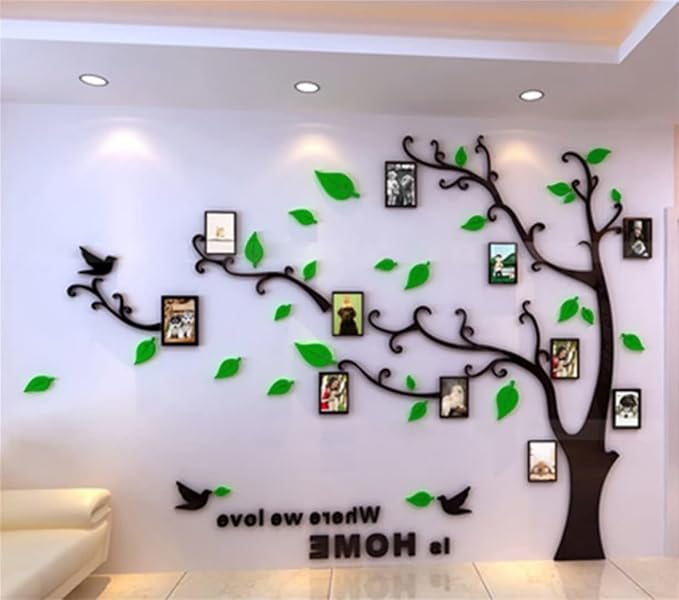 3D Tree Wall Stickers - DIY Photo Frame Tree Wall Decal Family Photo Frame Sticker Murals Wall Decor Living Room Bedroom TV Background Home Decorations (S:54 * 39in,Green Left) - Image 2