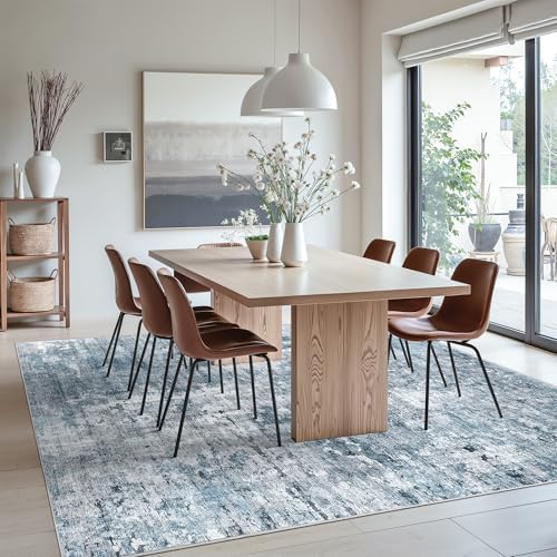 Soalmost Abstract Rug 8x10 Large Living Room Area Rugs Washable Blue/Grey - Image 3