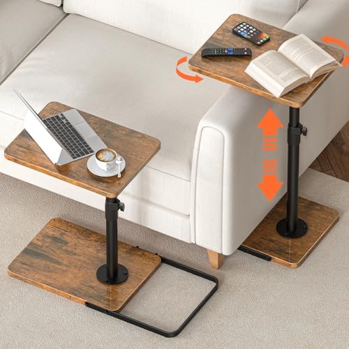 Tv Trays Set of 2 for Couch - 360°Swivel Height Adjustable, Larger Metal and Wooden Base to Prevent Slipping，TV Tray C Shaped End Table Food Snack Trays for Eating Sofa Bed Bathroom by Dataroad+Selead