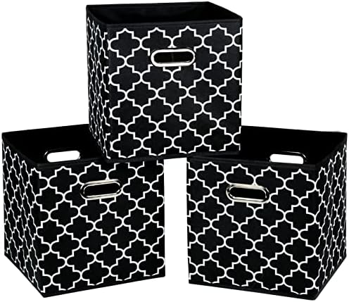 Fabric Cloth Storage Bins,Fabric Cube Organizer with Dual Handles Foldable Cube Storage Baskets for Home Bedroom Storage,Set of 3,(Black light) by SEVENDOME