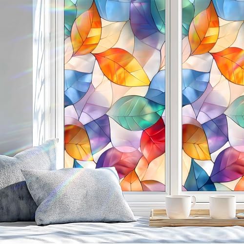 Stained Glass Window Privacy Film Static Cling - Rainbow Glass Decorative Sun Blocking Window Covering, Non-Adhesive Removable Stickers for Home & Office, 17.5" x 39.3" - Image 4