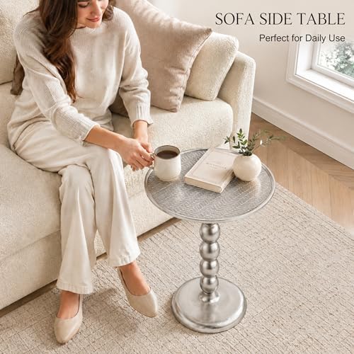 CLEENTABLE Round Metal End Table, Zigzag Design, 21" H x 15" W, Silver - Image 2