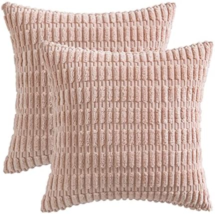 MIULEE Corduroy Decorative Throw Pillow Covers 18x18 Pink Pack of 2 - Image 6
