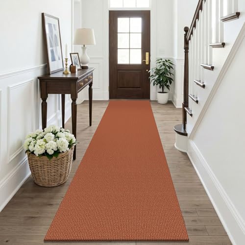 KOZYFLY Orange Runners Rugs for Hallway 2.5'x10', Washable Runner Rug, Woven Non Slip Kitchen Runner, Braided Entryway Rug, Floor Carpet for Entry, Aisle, Hall, Burnt Orange/Tan by KOZYFLY