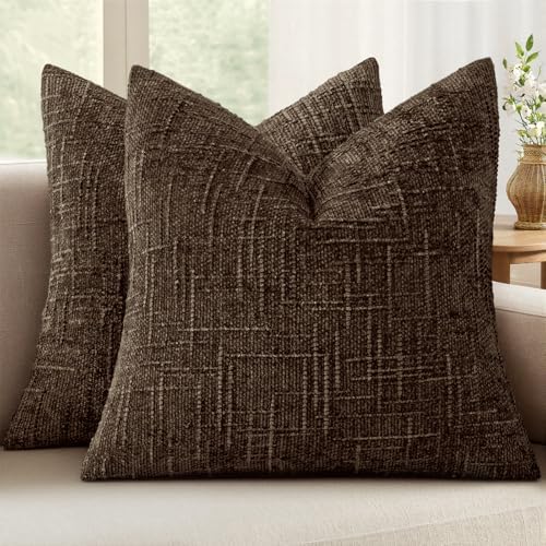 MIULEE Chenille Textured Throw Pillow Covers Reddish Brown 20x20 Set of 2 by MIULEE