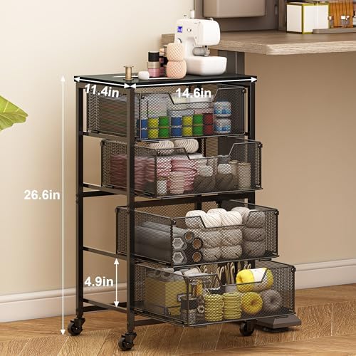Rolling Cart with Drawers, 4-Drawer Storage Cart on Wheels with Wooden Top, Metal Utility Cart with Storage Drawers, Craft Storage Art Cart for Classroom, Office, Kitchen, Bedroom,Patent Pending - Image 2