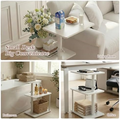 Faesun 360° Swivel Side Table for Height Adjustable, C Shaped End Table for Couch with Storage, 3-Tier Night Stand with Open Shelf, Tv Tray for Small Spaces, Living Room, Bedroom, White - Image 4