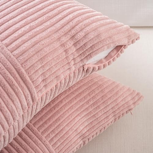 Fancy Homi 2 Packs Blush Pink Samll Decorative Throw Pillow Covers 14x14 Inch with for Couch Bed Sofa, Rustic Farmhouse Boho Home Decor, Soft Corss Patchwork Corduroy Square Cushion Case 35x35 cm - Image 4