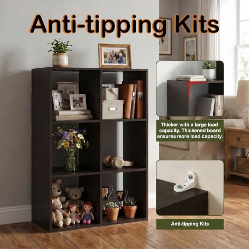WannabeMyself【Sturdy Build&Easy Assembly】6 Cube Storage Organizer with Anti-Tipping Kits,Reversible Open Back Book Shelf, Bookcase for Living Room,Bedroom,Entrance Hall,Office,24.1×11.4×35.9,Chocolate - Image 3