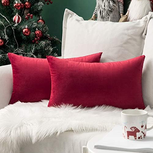 MIULEE 12x20 Inch Lumbar Velvet Throw Pillow Covers Red by MIULEE